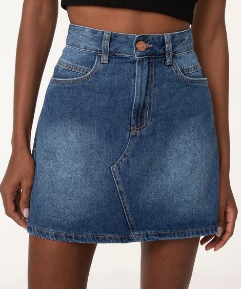 minissaia jeans cintura super alta azul escuro