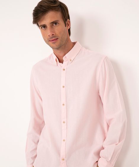 camisa comfort oxford manga longa - rosa claro