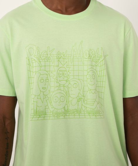 camiseta de algodão manga curta rick and morty verde