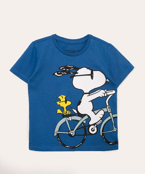 camiseta infantil manga curta snoopy azul