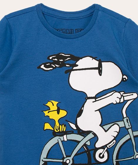 camiseta infantil manga curta snoopy azul