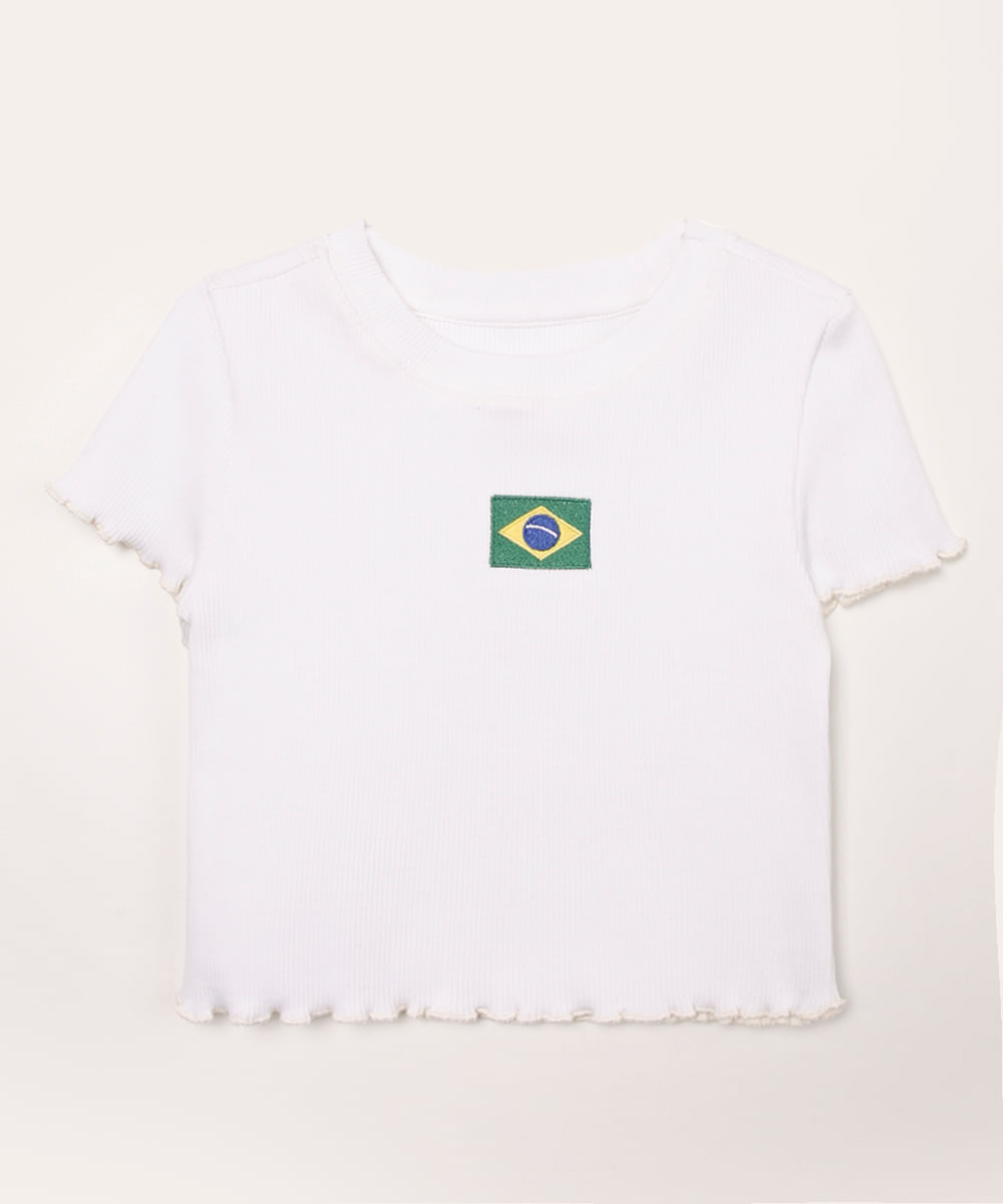 blusa infantil canelada manga curta brasil off white - C&A