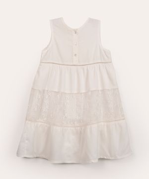 vestido infantil de viscose recorte com renda off white