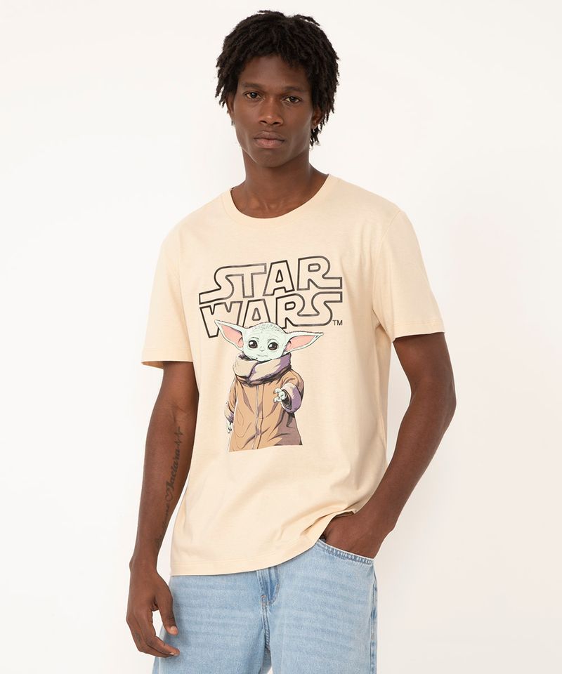 Camiseta Masculina Manga Curta Yoda Star Wars Branco