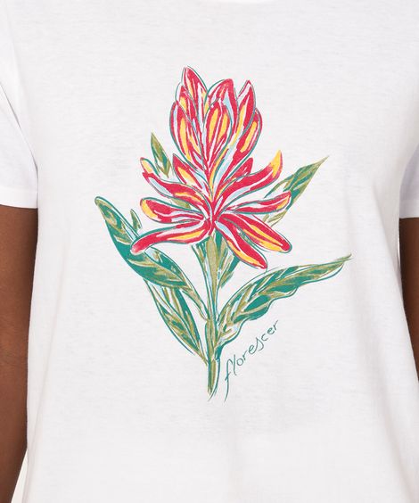 camiseta de algodão manga curta florescer off white