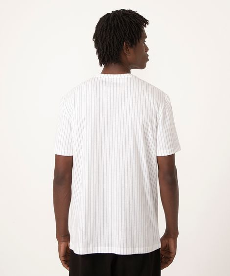 camiseta de algodão manga curta listrada boston branco