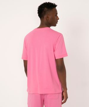 camiseta básica de algodão manga curta com bolso rosa