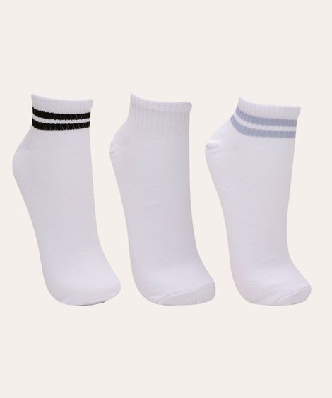 kit de 3 meias cano médio branco