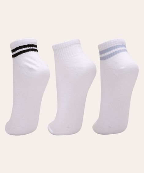 kit de 3 meias cano médio branco