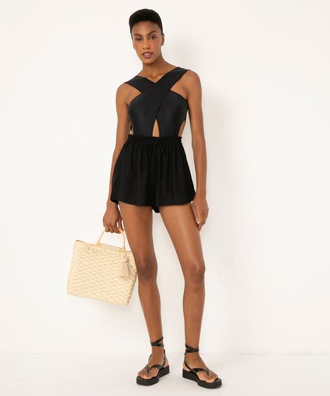 short de viscose cós elástico rosa médio - preto