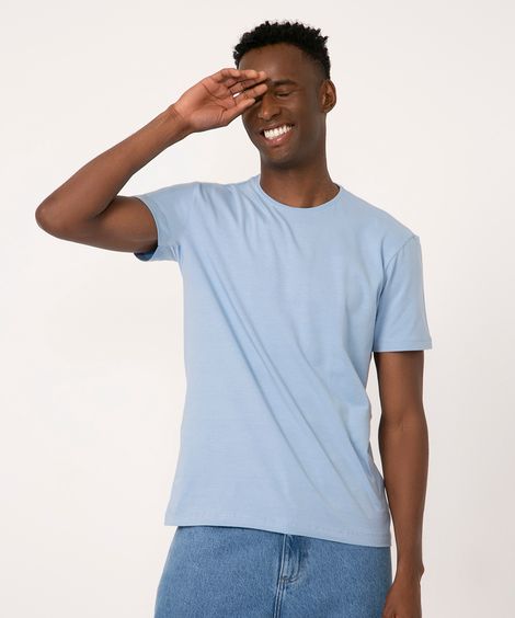 camiseta slim básica manga curta - azul claro