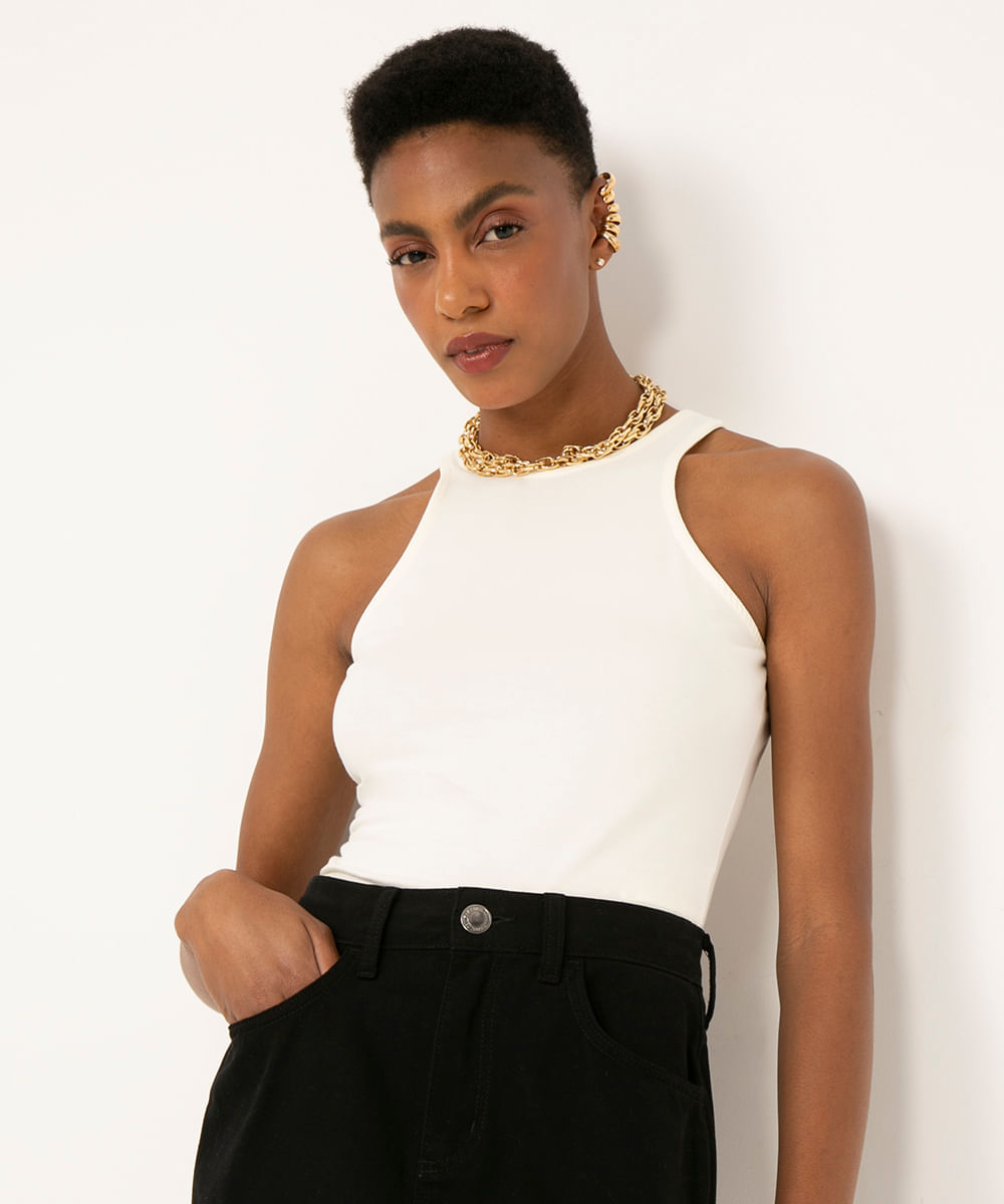 Blusa cavada<em> off-white</em>, da C&A