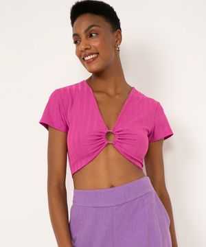 blusa cropped manga curta decote argola pink