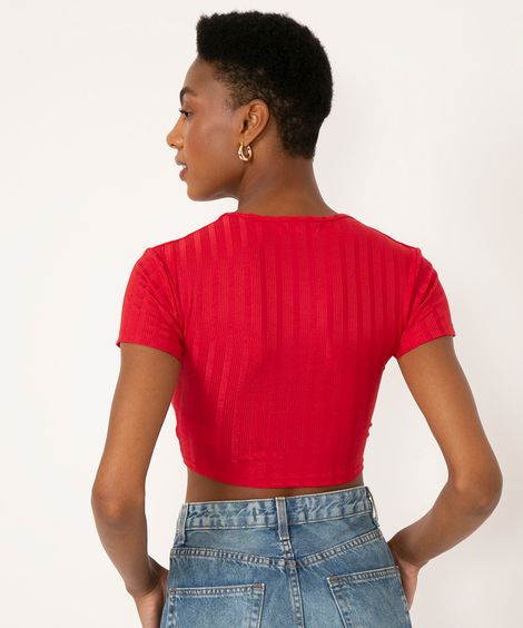 blusa cropped manga curta decote argola vermelho