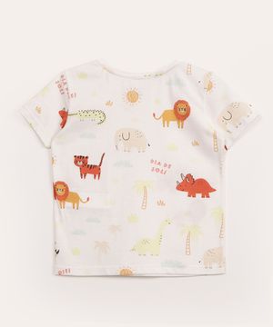 camiseta infantil de algodão manga curta bichos dia de sol off white