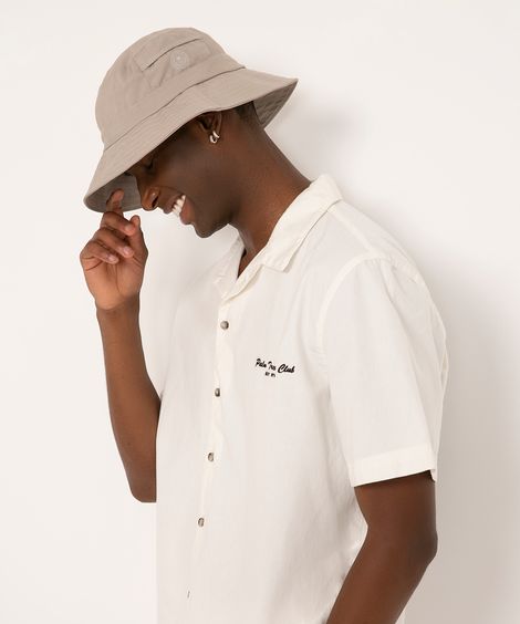 chapéu bucket hat com bolso bege