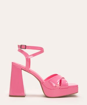 sandália meia pata salto alto verniz mindset rosa