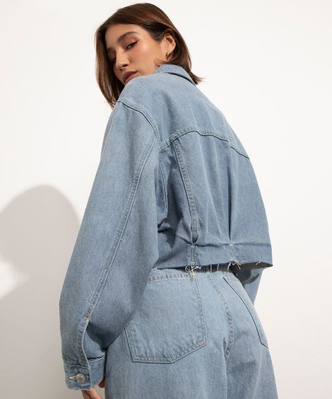 jaqueta jeans cropped mindset azul claro