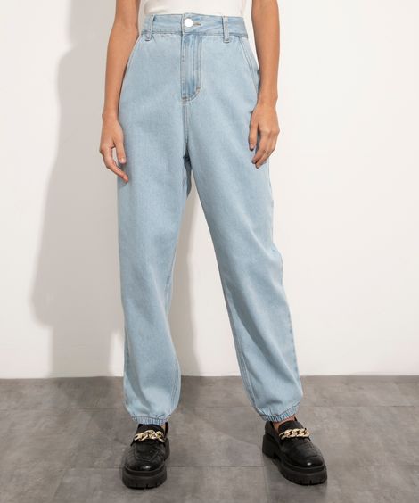 calça jeans jogger cintura alta mindset azul médio