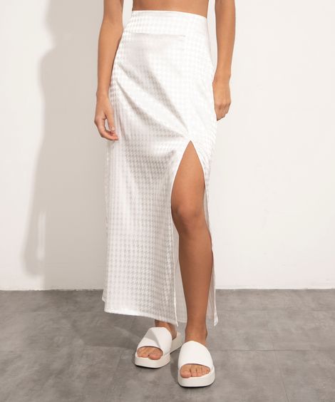 saia midi de cetim com fenda mindset off white