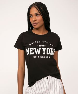 camiseta de algodão new york preto