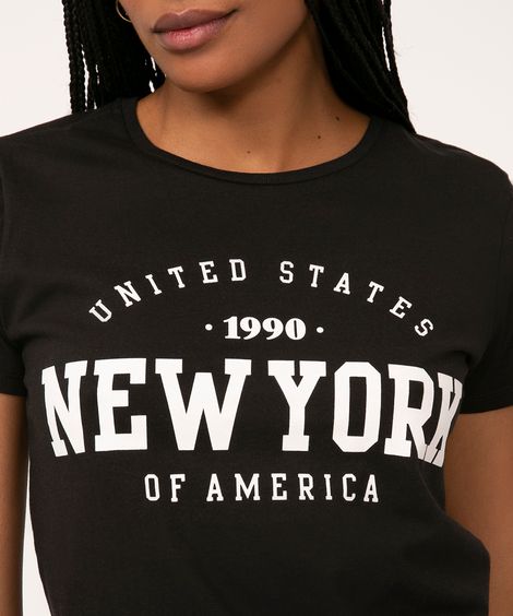 camiseta de algodão new york preto