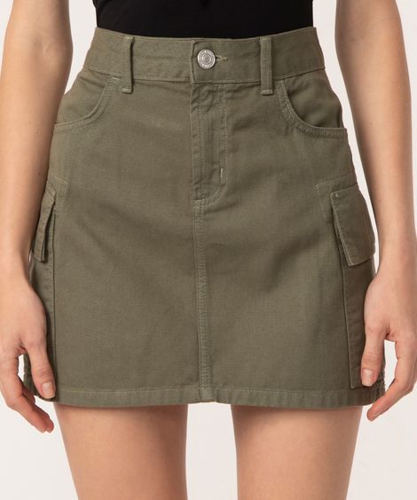 saia de sarja cargo cintura média verde militar