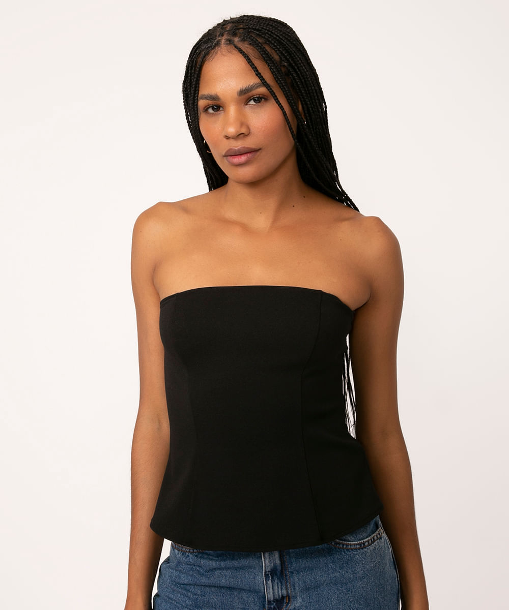 C&A BR Blusa Corset Feminina Mindset Tomara que Caia Preta 