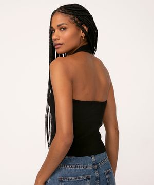 blusa halter neck de tricô preto