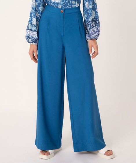 calça wide leg alfaiataria cintura alta azul cobalto