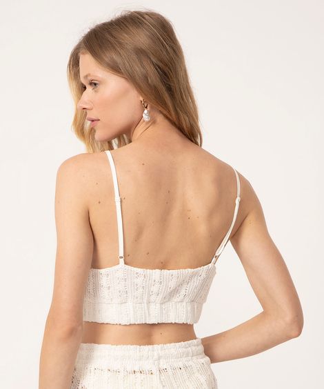 top cropped de crochê alça fina off white