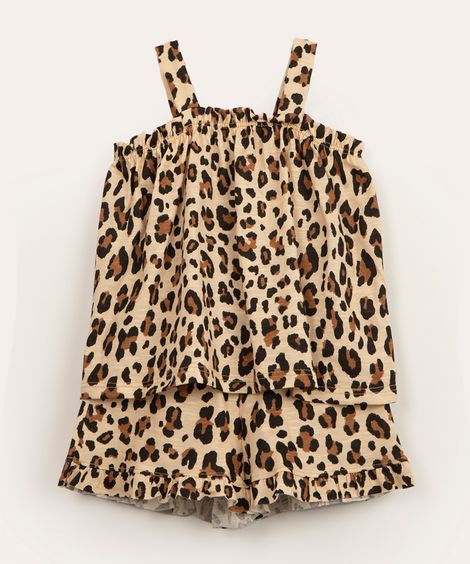 conjunto infantil regata animal print e short marrom
