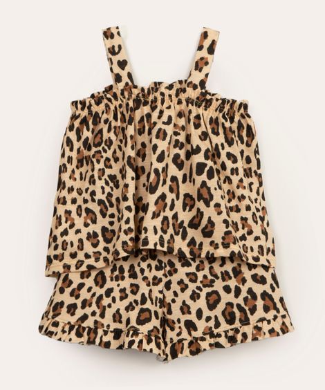 conjunto infantil regata animal print e short marrom