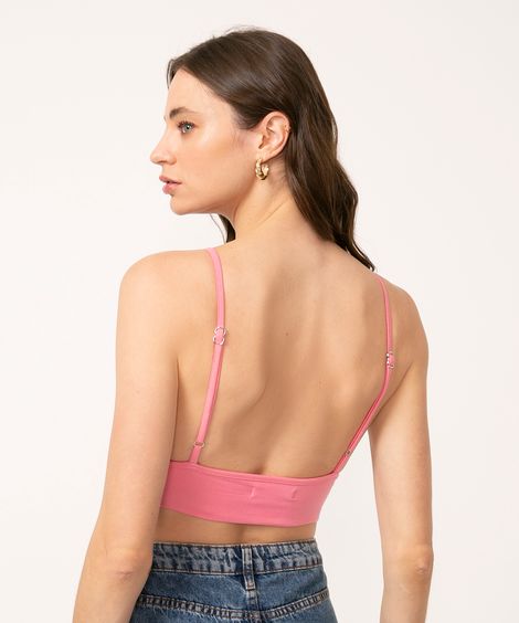 top cropped triângulo alça fina rosa