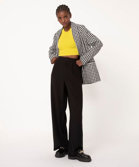 calça wide leg alfaiataria cintura alta preto - preto