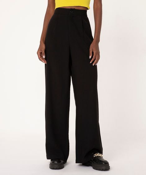 calça wide leg alfaiataria cintura alta preto - preto