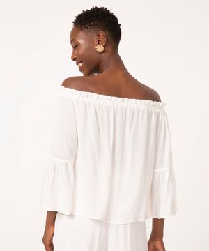 blusa ampla ciganinha com lurex off white