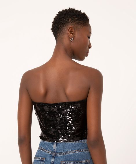 top corset cropped de paetê preto