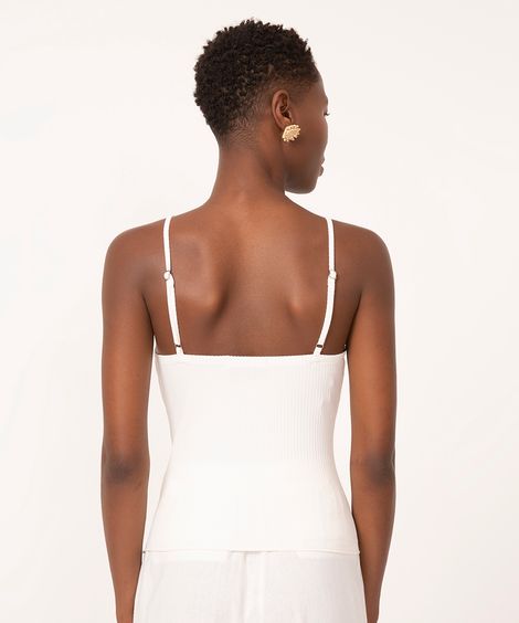 regata canelada com renda alça fina off white