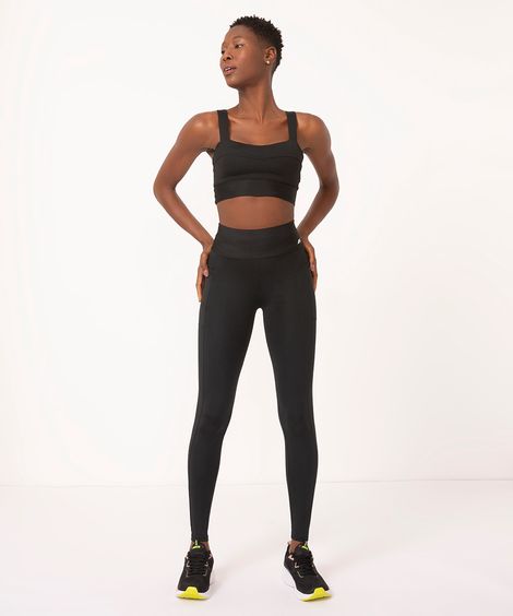 calça legging com recorte e bolso esportiva preta