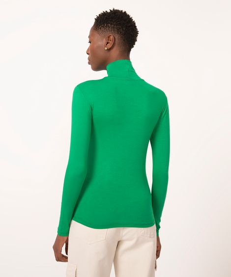 blusa básica manga longa gola alta verde bandeira