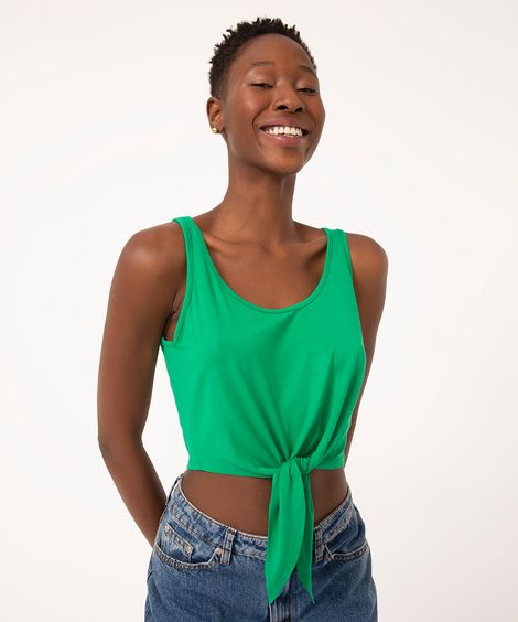 regata cropped básica com nó verde bandeira