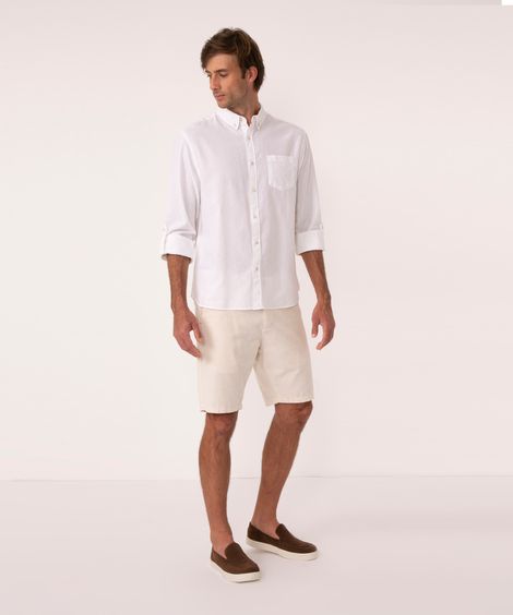 camisa com linho e bolso manga longa branco