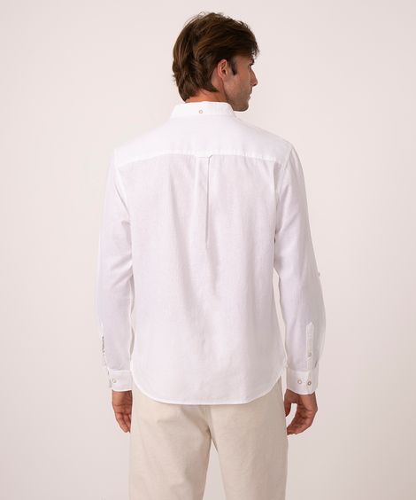 camisa com linho e bolso manga longa branco