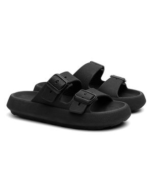 Chinelo Papete Nuvem Feminino Slide Tira Dupla Fivela Casual Valentina Kister Preto