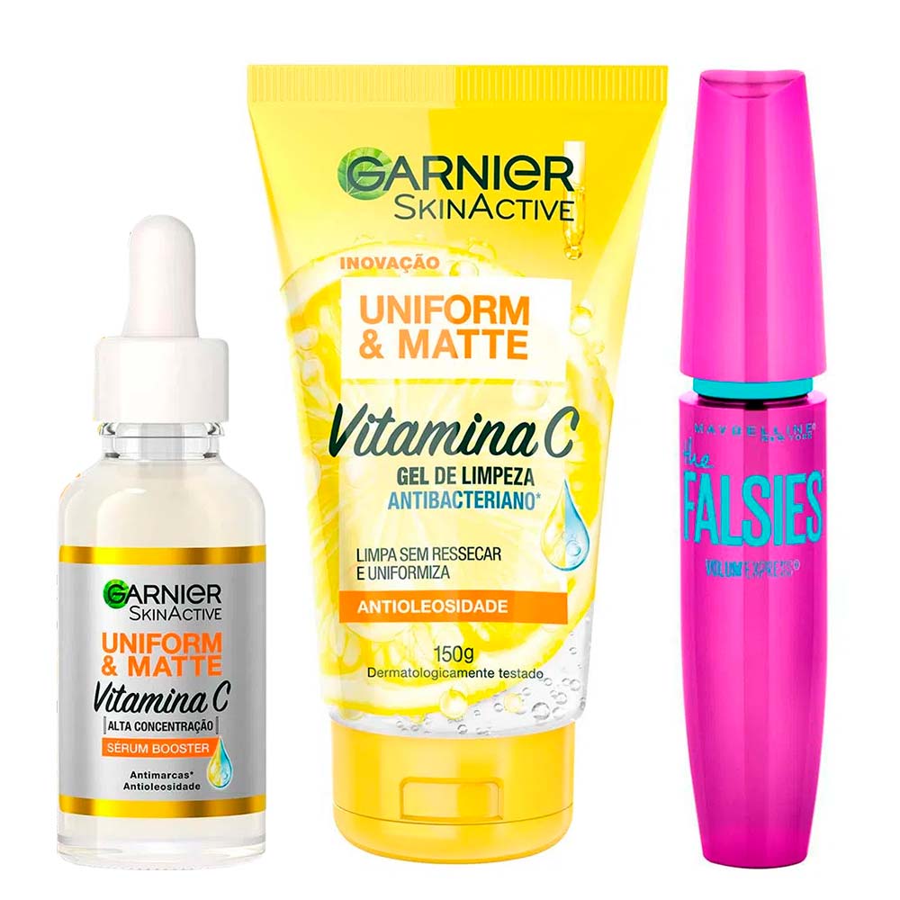 Kit Garnier Skin Uniform & Matte Vitamina C – Sérum Facial + Gel de Limpeza  - Época Cosméticos