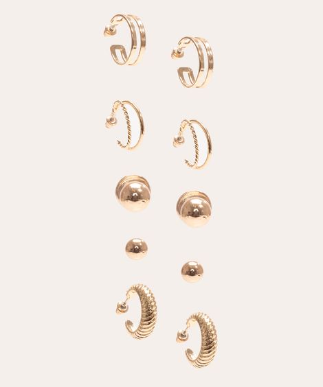 kit de 5 brincos pequenos dourado