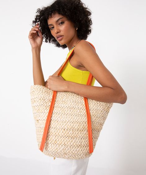 bolsa shopper de palha bege