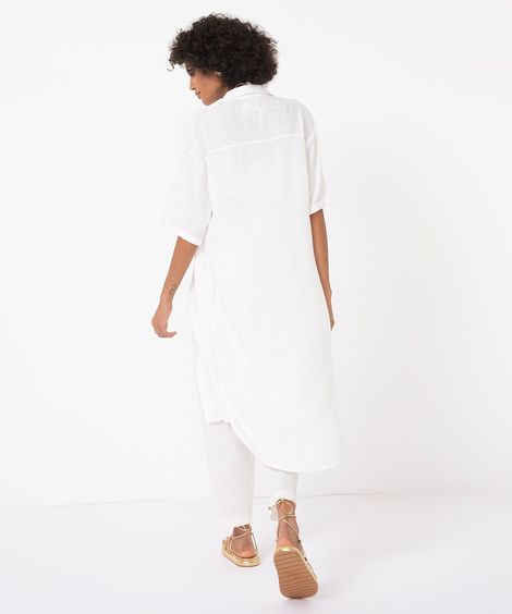 vestido chemise midi manga curta off white