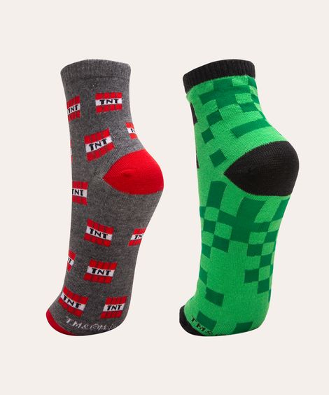 kit de 2 meias infantis cano médio minecraft colorida